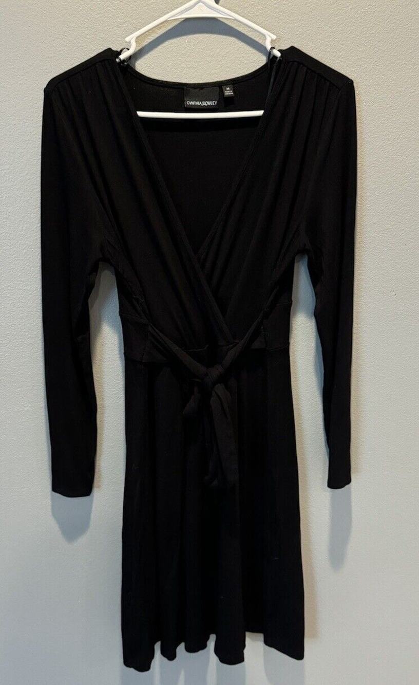 Cynthia Rowley Dress Women's Faux Wrap Dress Size M Front Tie Black